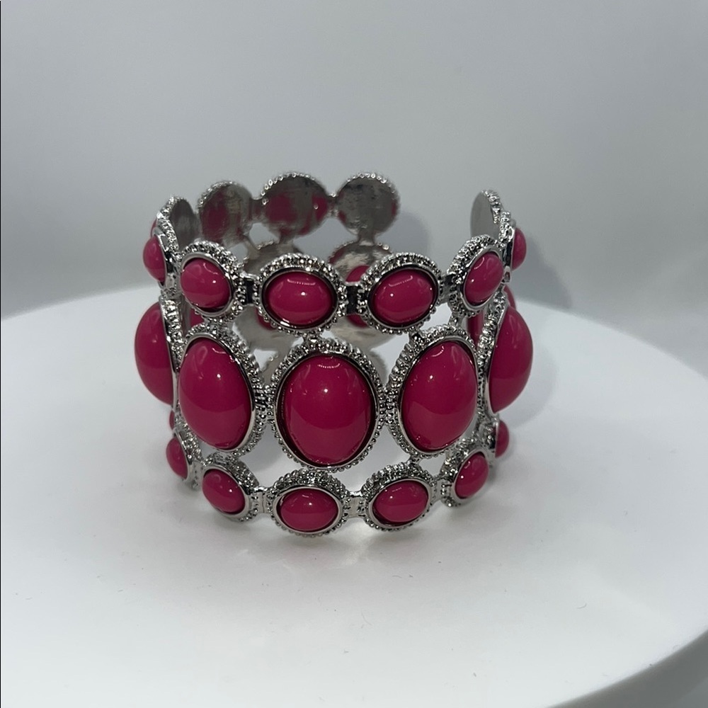 1334. Cara New York Silver and Pink Stone‎ Adjustable Bracelet